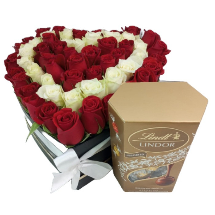Roses Heart Box and Lindt Lindor Chocolate Combo