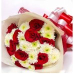 Elegant Red & White Mixed Flower Bouquet - Image 1